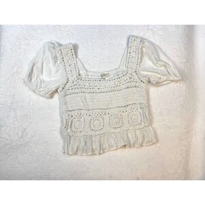 Sim + Sam Cropped shirt Puff Sleeve Crochet L peasant festival cottagecore fairy